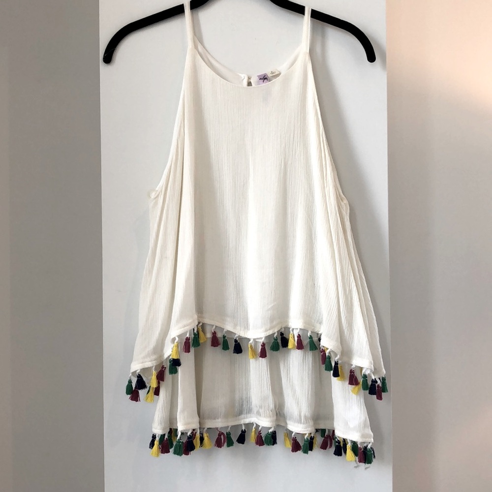 Layered tank with fringe detail